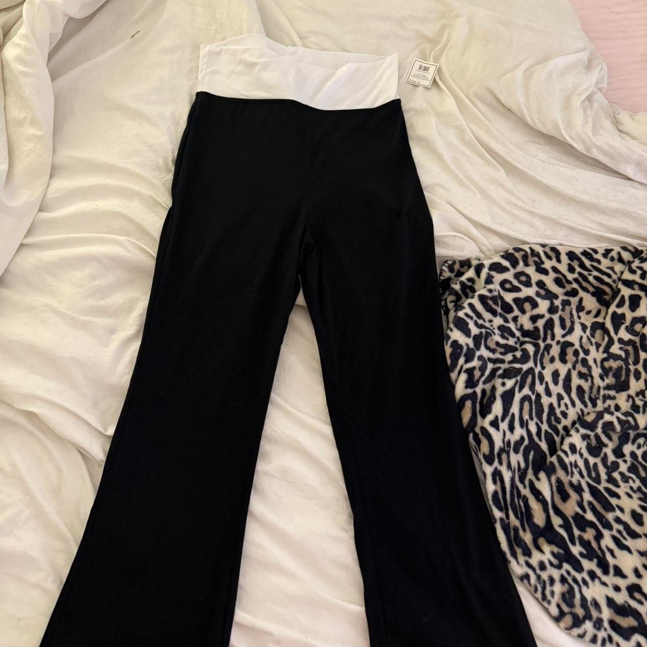 White Fold-Over Waist Flare Leggings 6