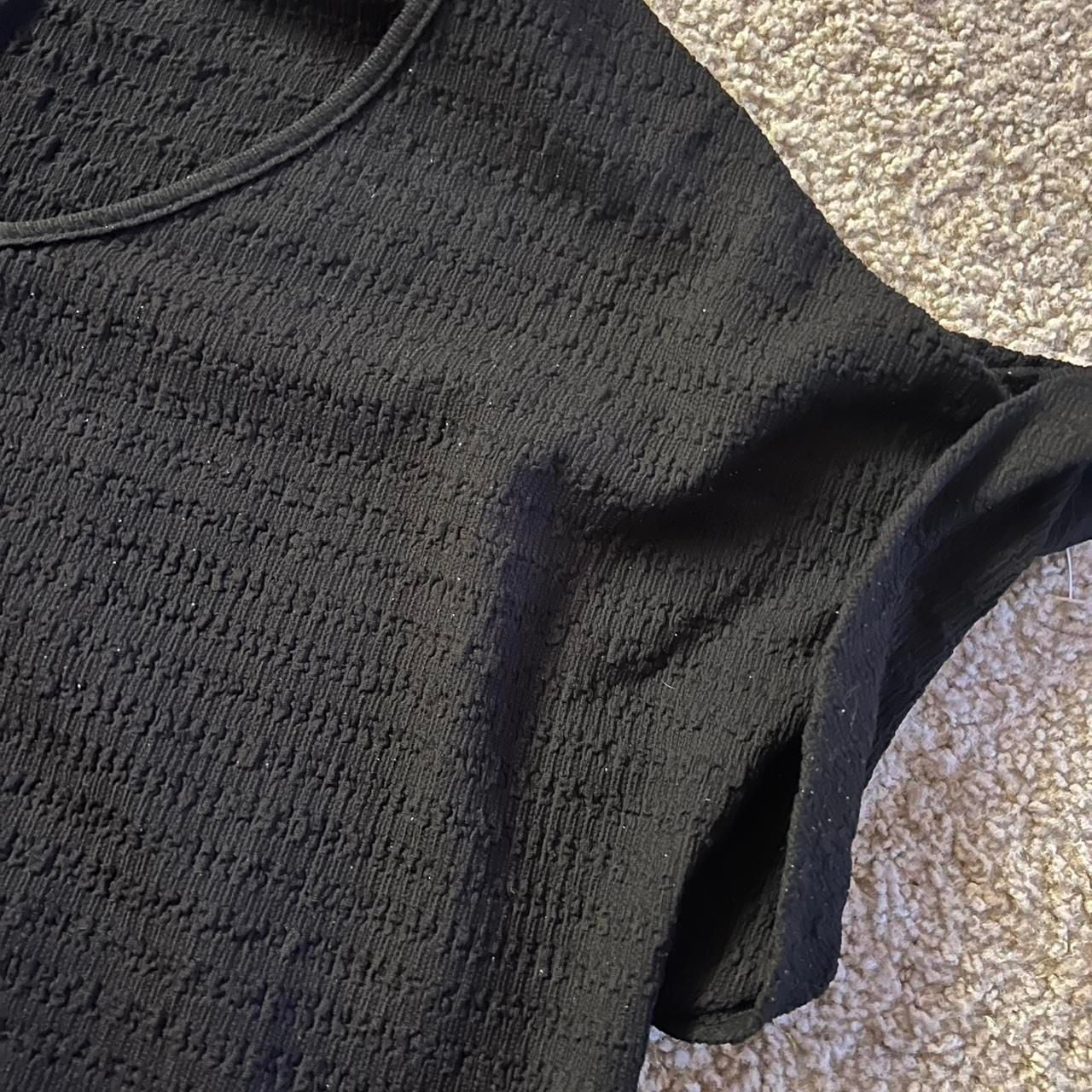 Black V-Neck Textured Short Sleeve Blouse 3