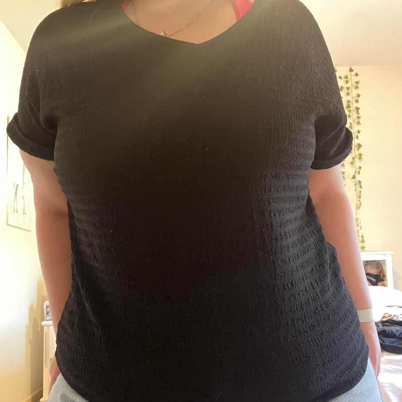 Black V-Neck Textured Short Sleeve Blouse 4