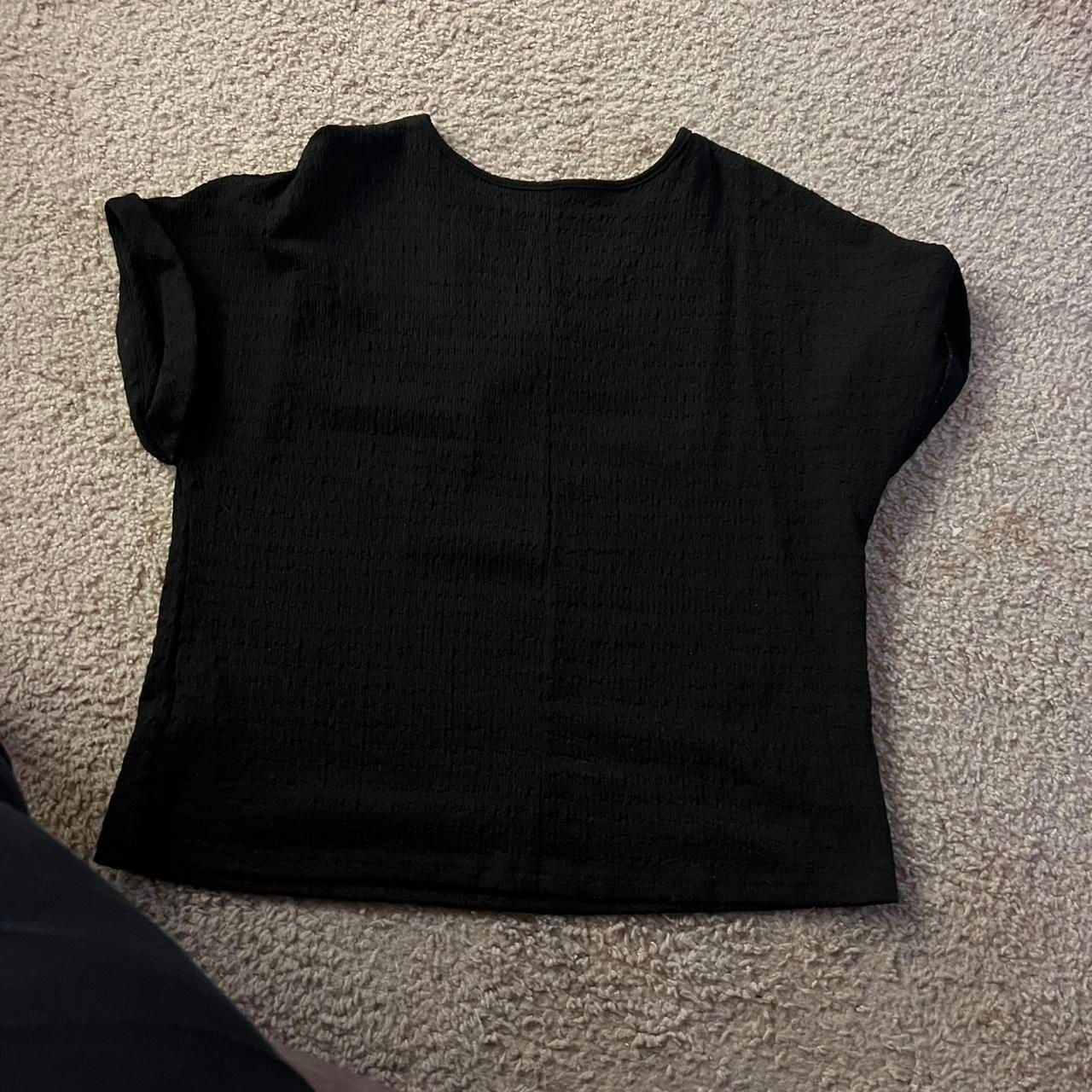 Black V-Neck Textured Short Sleeve Blouse 6