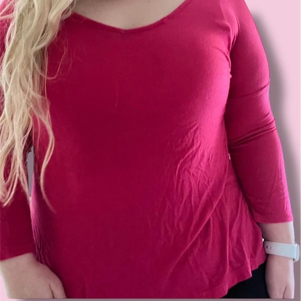 Pink Rose Sweet Tea's Hot Pink V-Neck Long Sleeve Tee