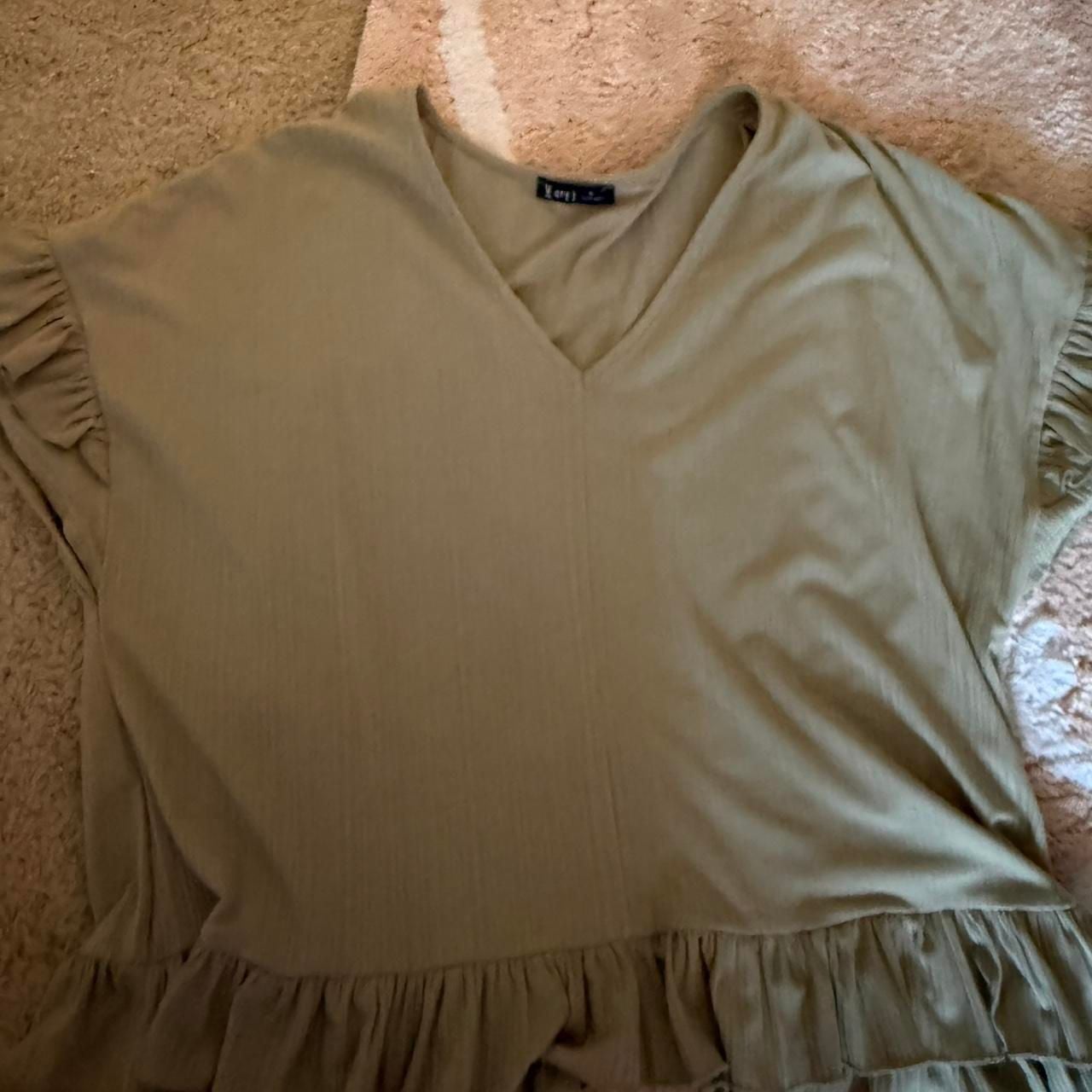 Very J Olive Green Ribbed Ruffle V-Neck Top 3