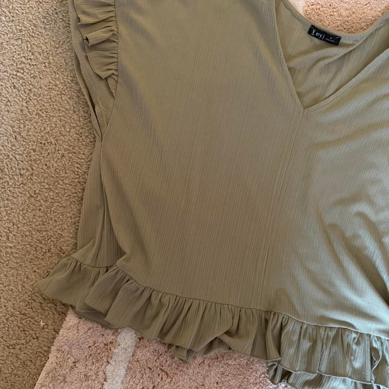 Very J Olive Green Ribbed Ruffle V-Neck Top 4