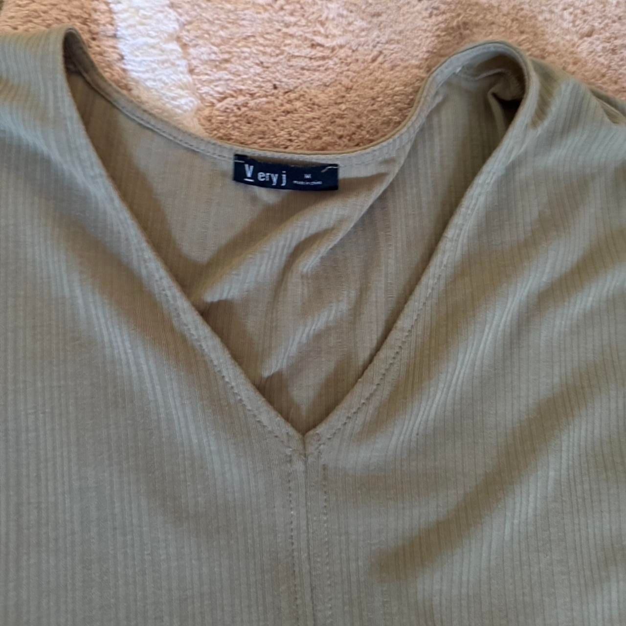 Very J Olive Green Ribbed Ruffle V-Neck Top 5