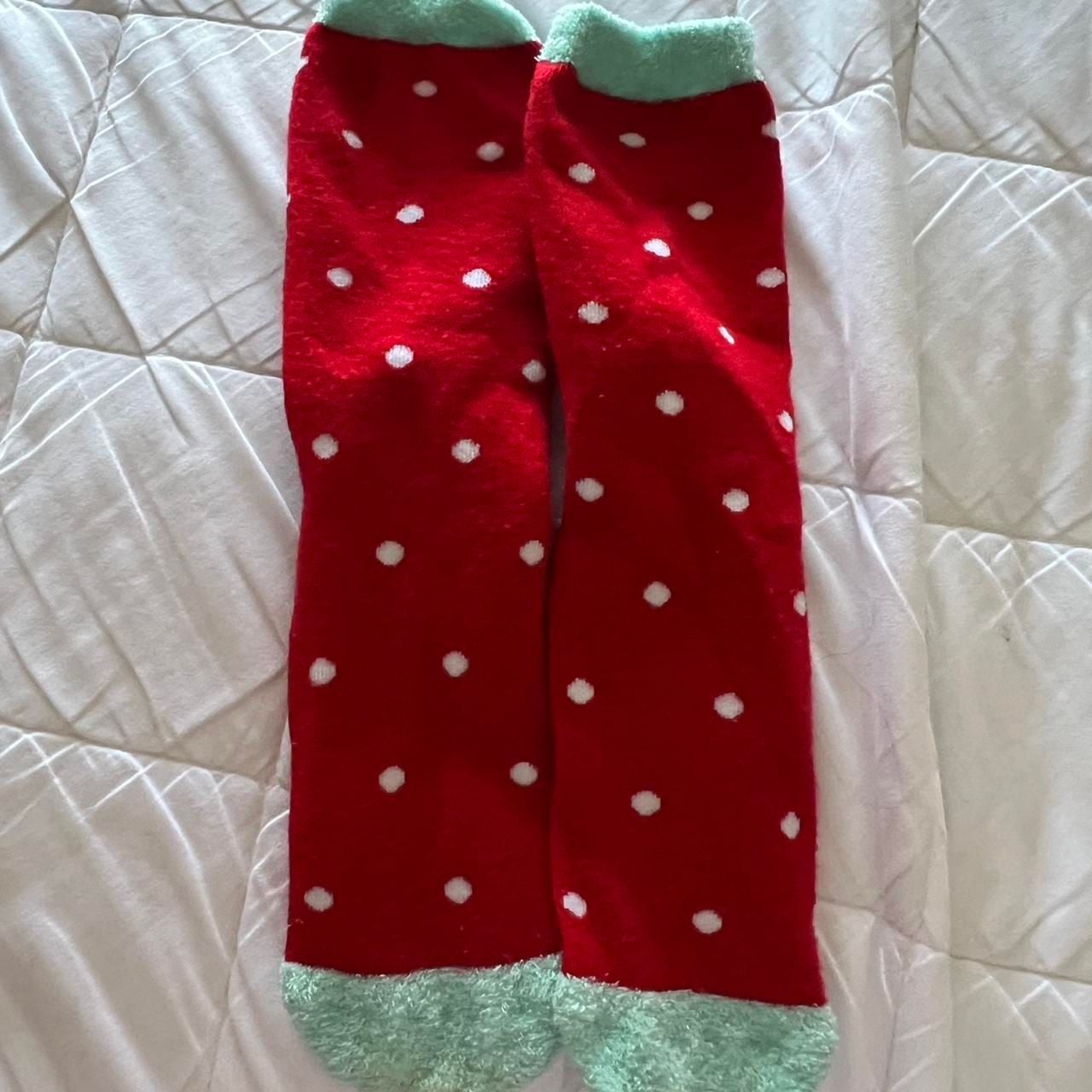 Snuggle Polka Dot Fuzzy Gripper Holiday Socks 7