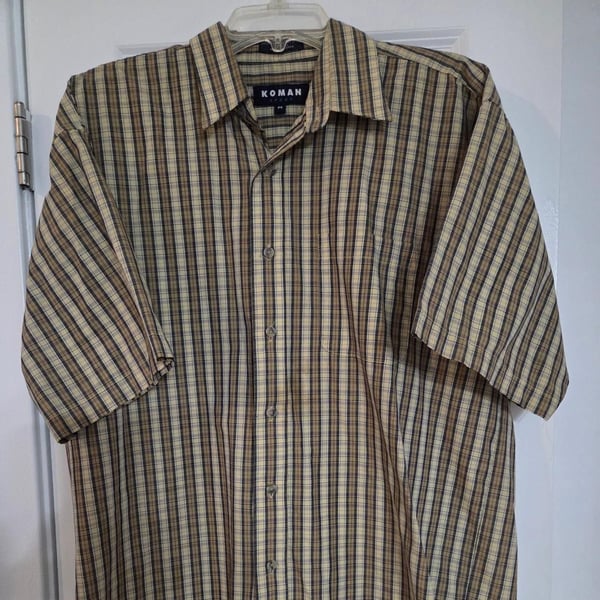 Koman Sport Brown Plaid Short Sleeve Button Up Shirt
