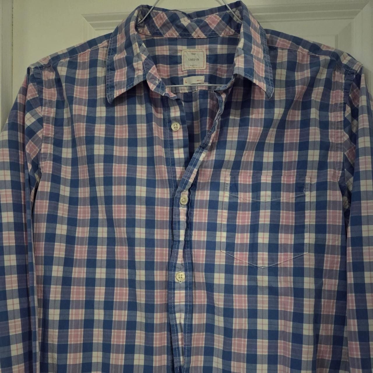 Gap Lived-In Blue and Pink Plaid Button Up Shirt 3