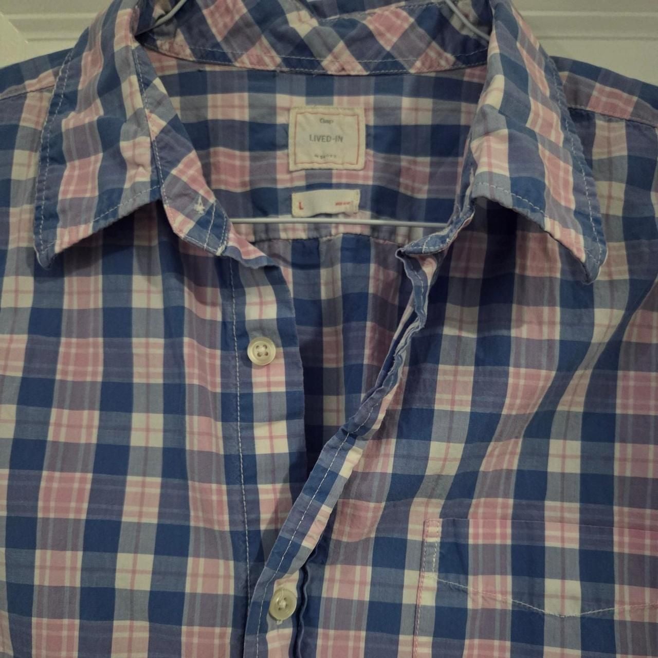 Gap Lived-In Blue and Pink Plaid Button Up Shirt 4