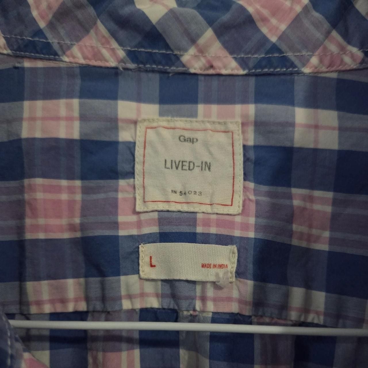 Gap Lived-In Blue and Pink Plaid Button Up Shirt 5