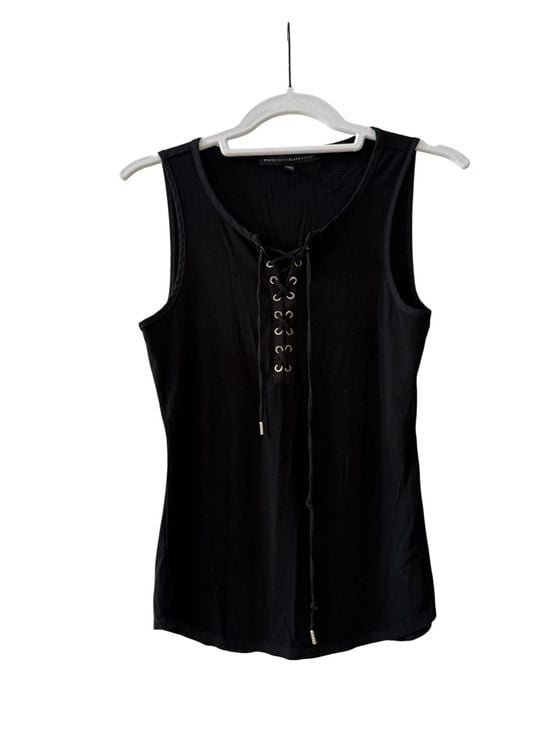 White House Black Market Sleeveless Lace-Up Black Tank Top Size XS 2