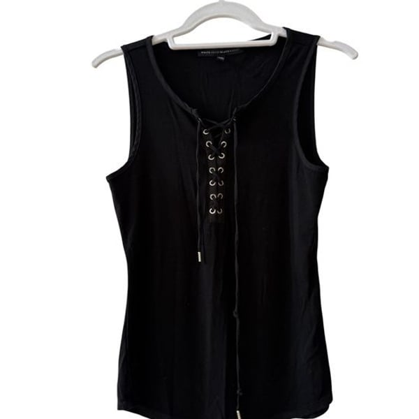 White House Black Market Sleeveless Lace-Up Black Tank Top Size XS