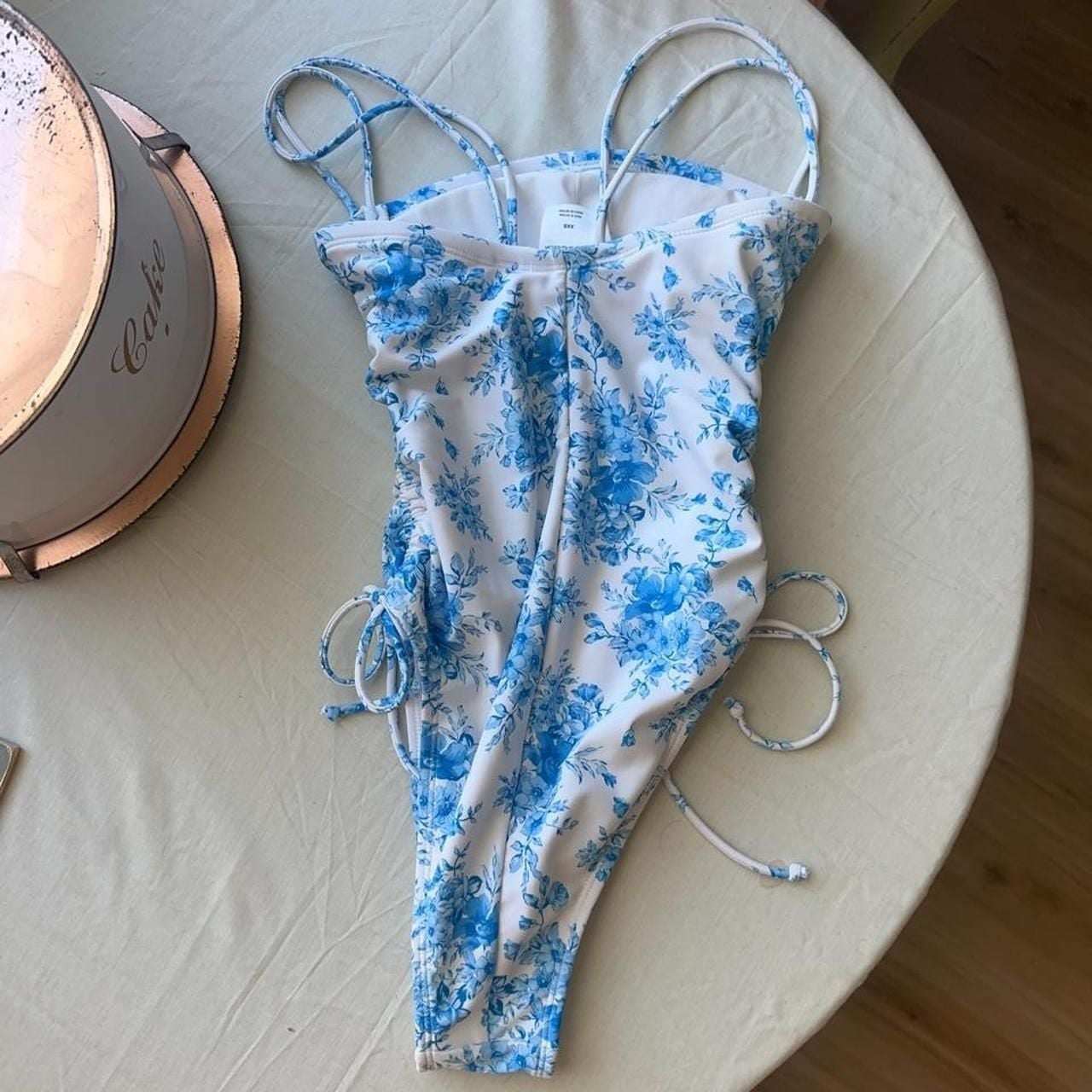 Wild Fable Blue Floral Ruched Side Tie One Piece Swimsuit 4