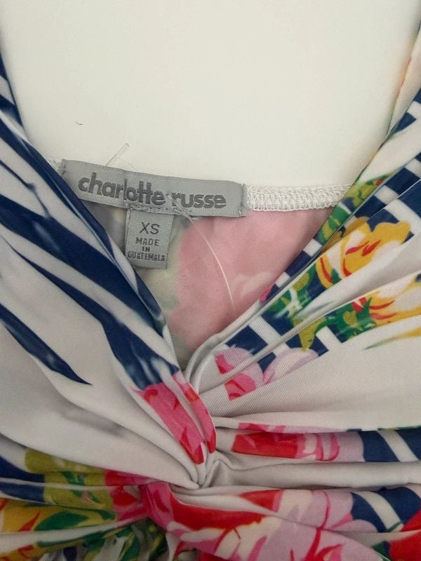 Charlotte Russe Floral & Stripe Twist-Front Tank Top - Size XS 4