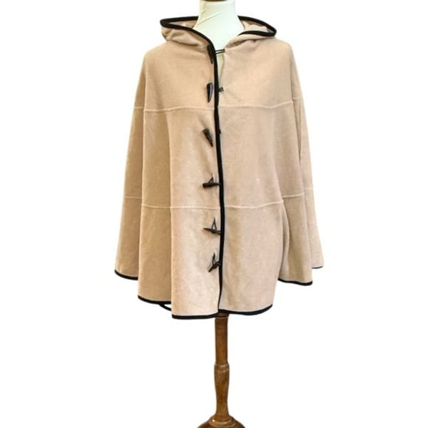 Tan Hooded Cape with Black Trim One Size