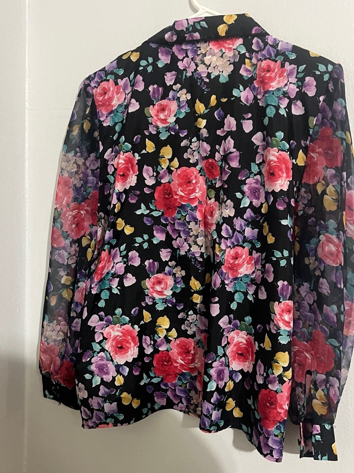 Sz 16 Vintage blouse Sheer 80s/90s Floral Print by  Leslie Fay Plus size 8