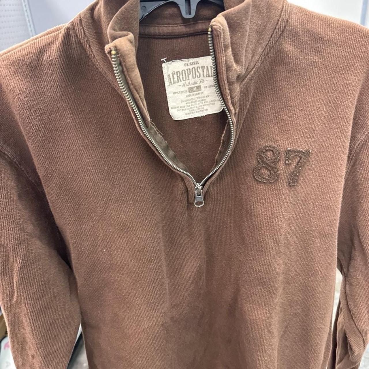 Aeropostale Vintage 2000s 1/4 Zip Brown Pullover Sweater 5