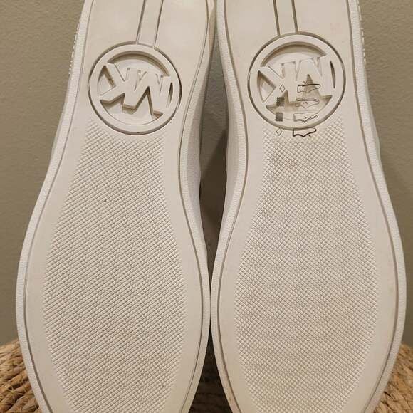 Michael Kors Poppy Leather & Logo Stripe Sneaker,White/Blue,Size 5.5 8