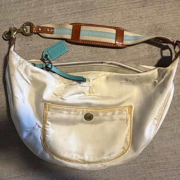 Coach Hamptons Ivory Satin Nylon Hobo Bag