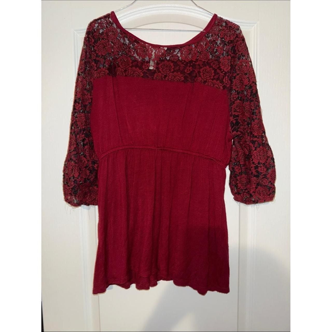 Three Seasons Maternity Burgundy Lace Yoke and Sleeve Tunic 2