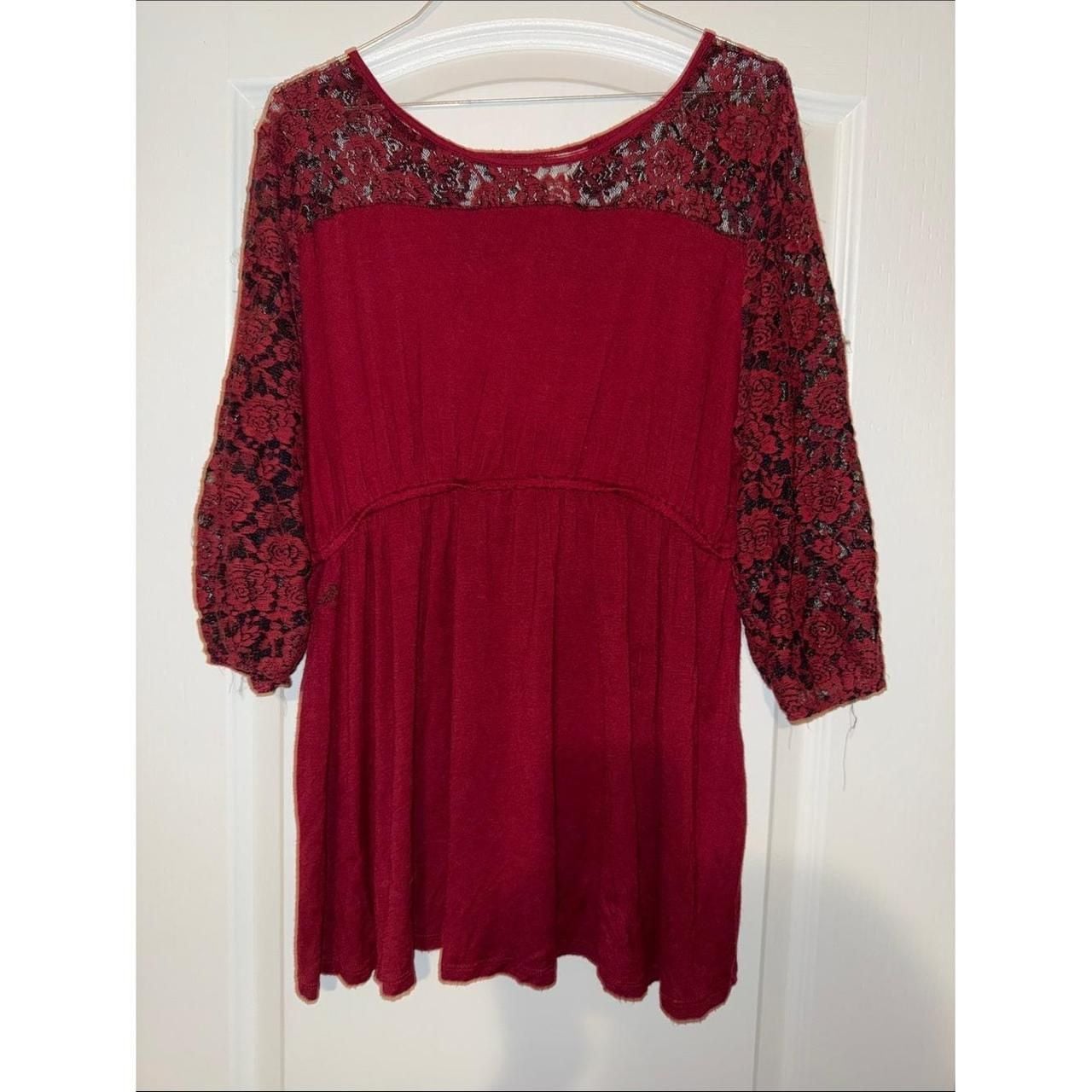 Three Seasons Maternity Burgundy Lace Yoke and Sleeve Tunic 3