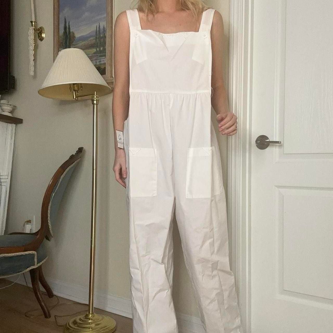 GALA Vintage 80s White Embroidered Bib Overalls Jumpsuit 4
