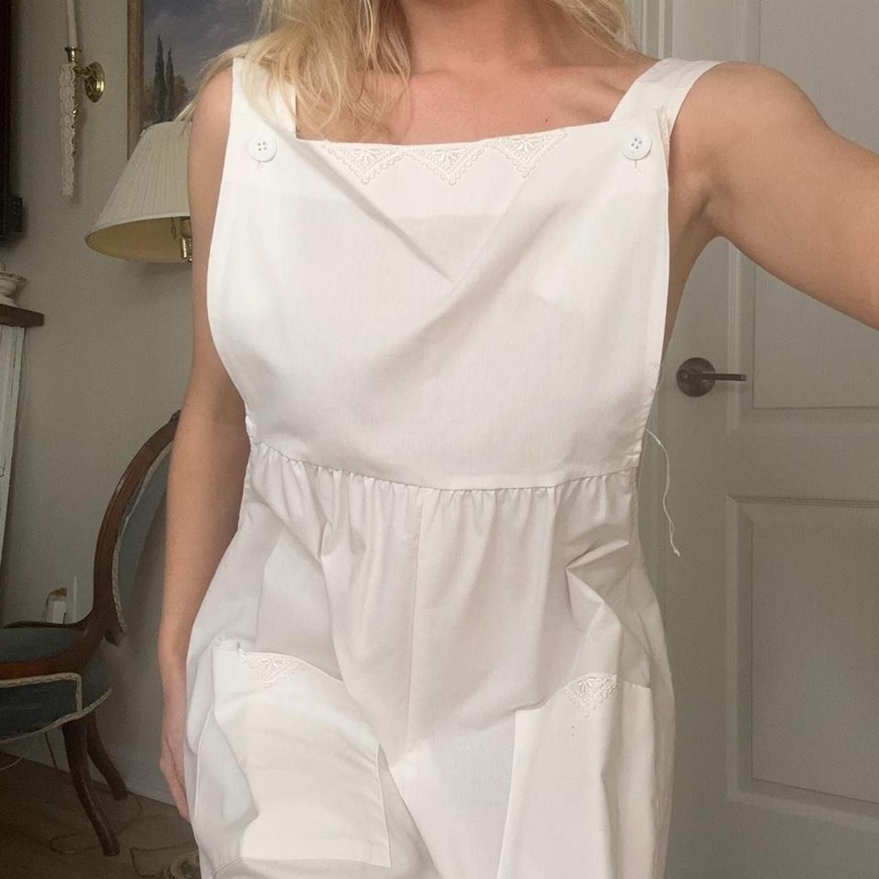 GALA Vintage 80s White Embroidered Bib Overalls Jumpsuit 5