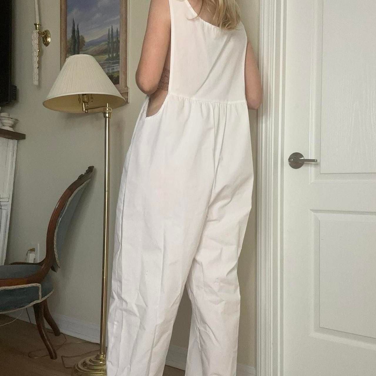 GALA Vintage 80s White Embroidered Bib Overalls Jumpsuit 6