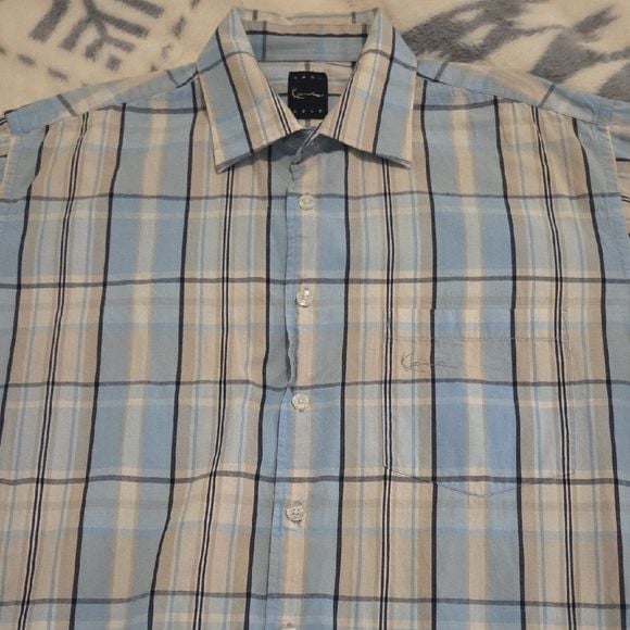 Men's Light Blue Plaid Casual Button-Down Shirt 2