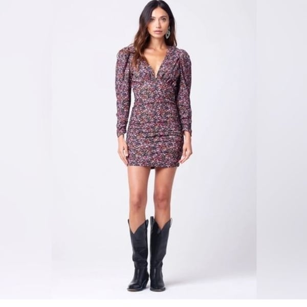 saltwater LUXE GERI DRESS Multicolor Floral V-Neck Long-Sleeve Mini Dress