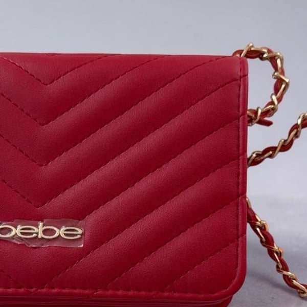 bebe Quilted Red Crossbody with Gold Chain