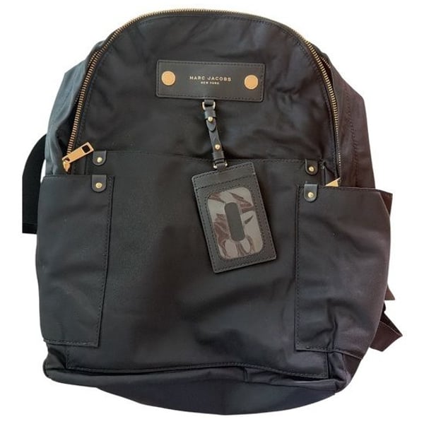 Marc Jacobs Black Nylon Backpack with Gold Accents and ID Tag