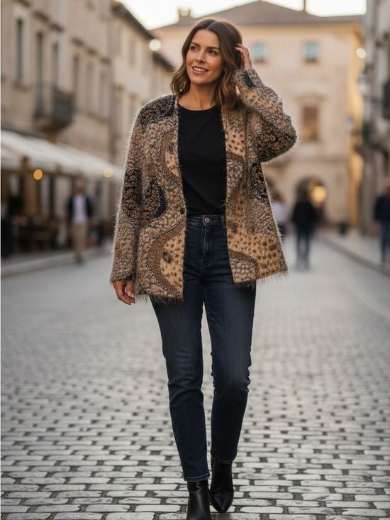 Russell Kemp Mustard & Black Patterned Faux-Fur Jacket 7