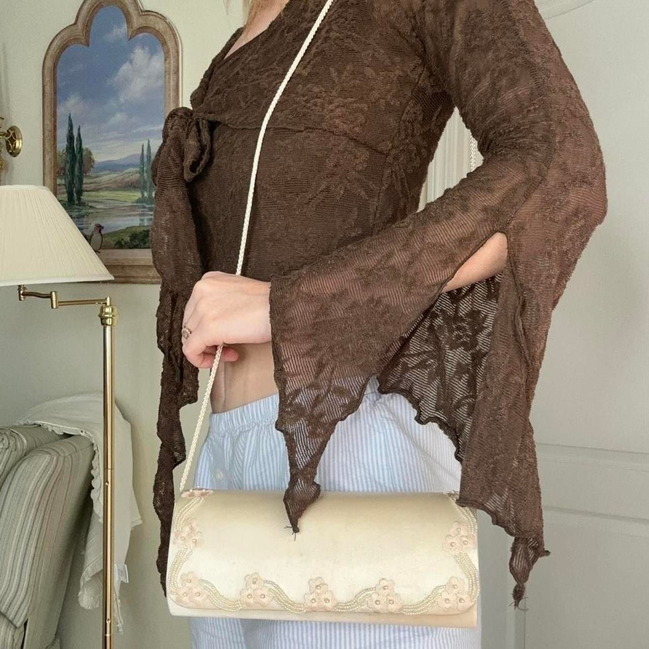 Vintage La Regale Cream Satin Floral Embroidered Crossbody Bag 4