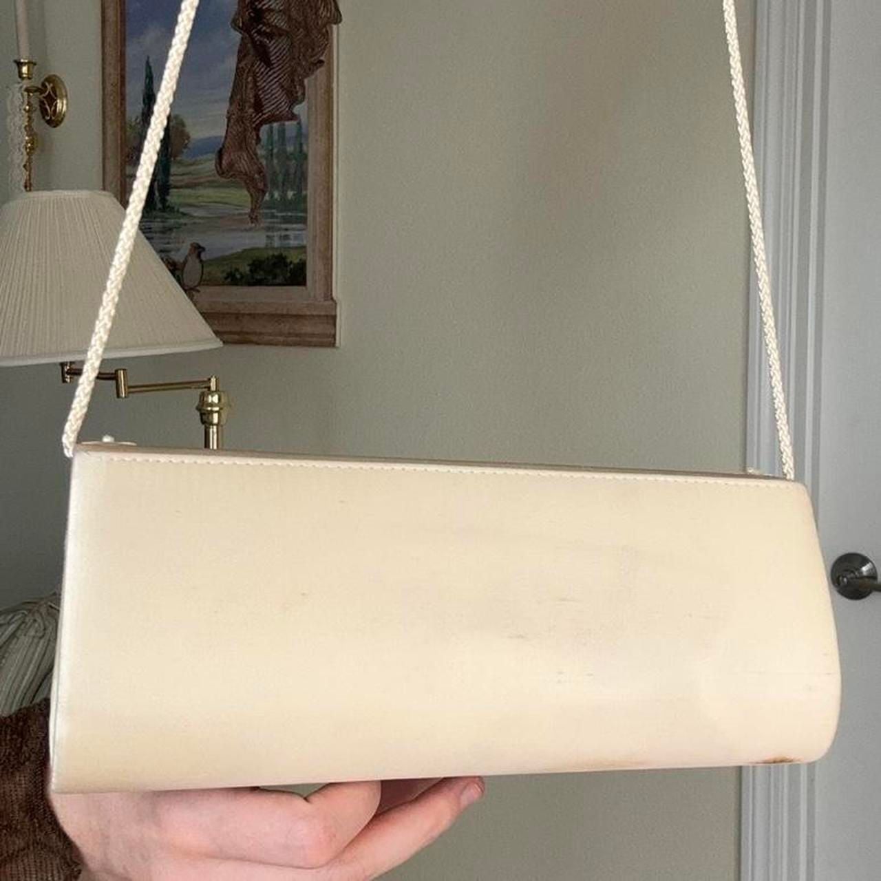 Vintage La Regale Cream Satin Floral Embroidered Crossbody Bag 5
