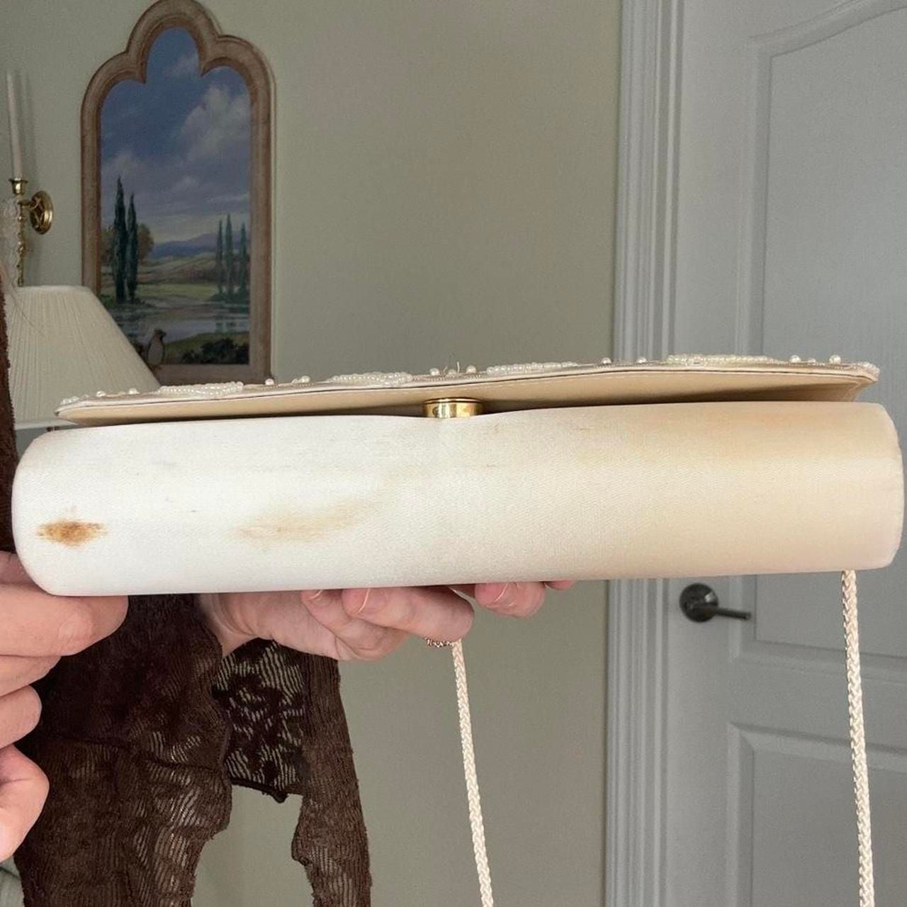 Vintage La Regale Cream Satin Floral Embroidered Crossbody Bag 7