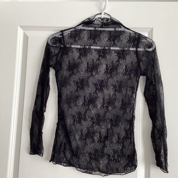 Elaborate Black Lace Long Sleeve Top - Size S - NIB