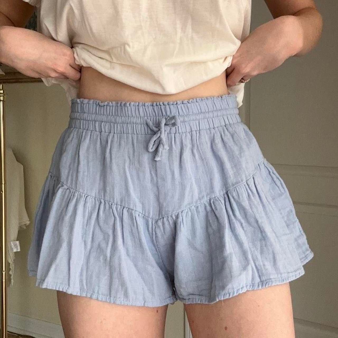Aeropostale Light Blue Cotton Ruffle Drawstring Shorts 4