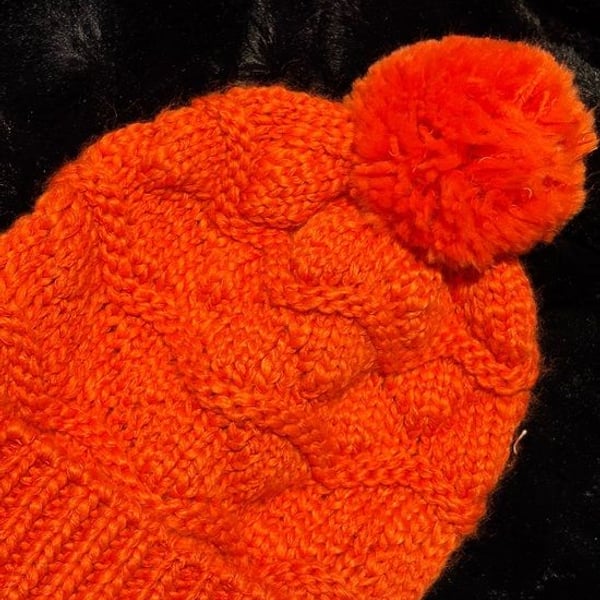 Orange Knit Pom Beanie Hat