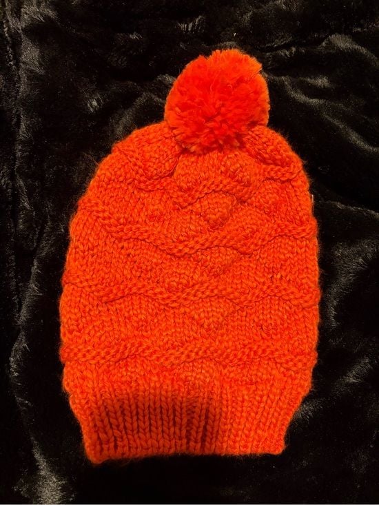 Orange Knit Pom Beanie Hat 2