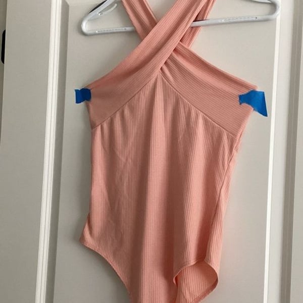entro Ribbed Cross-Front Suit Up Bodysuit in Peach - NWT - Size L