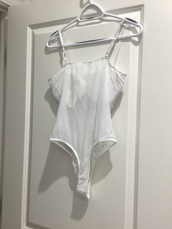 Timing White Sheer Bodysuit with Silver Studs - NWT - Size L 3