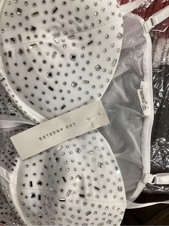 Timing White Sheer Bodysuit with Silver Studs - NWT - Size L 4