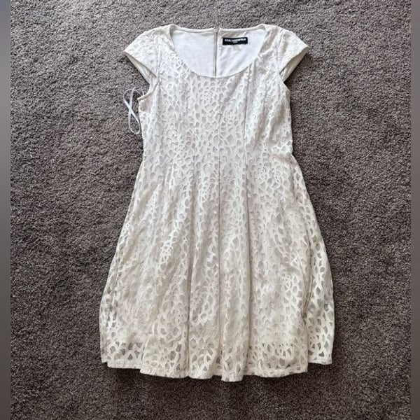 Karl Lagerfeld Paris Laser-Cut Lace Fit & Flare Dress
