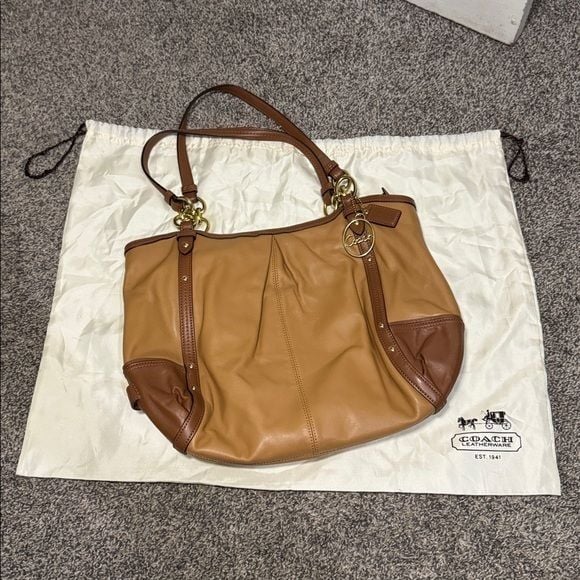 Coach Alexandria Chain Brown & Camel Leather Tote Bag 1