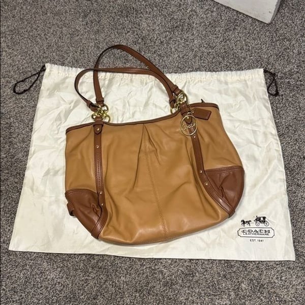Coach Alexandria Chain Brown & Camel Leather Tote Bag