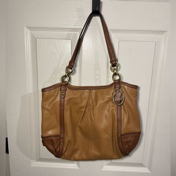 Coach Alexandria Chain Brown & Camel Leather Tote Bag 2