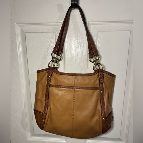 Coach Alexandria Chain Brown & Camel Leather Tote Bag 3