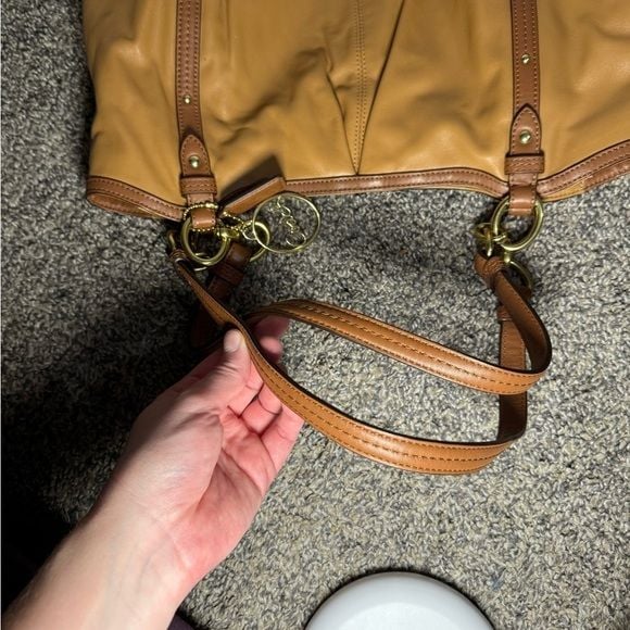 Coach Alexandria Chain Brown & Camel Leather Tote Bag 7