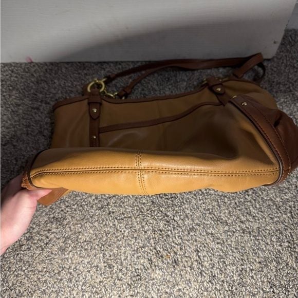 Coach Alexandria Chain Brown & Camel Leather Tote Bag 8