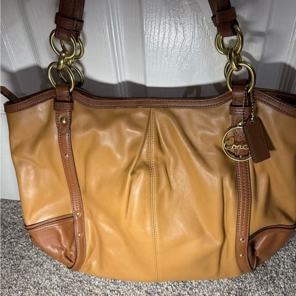 Coach Alexandria Chain Brown & Camel Leather Tote Bag 15